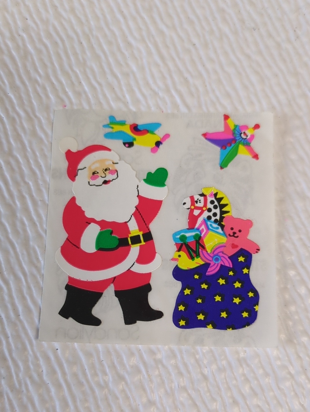 🏵️Sandylion Christmas Sticker Sheet Santa & Toy Sack Rare 90s, 2 Pieces Missing